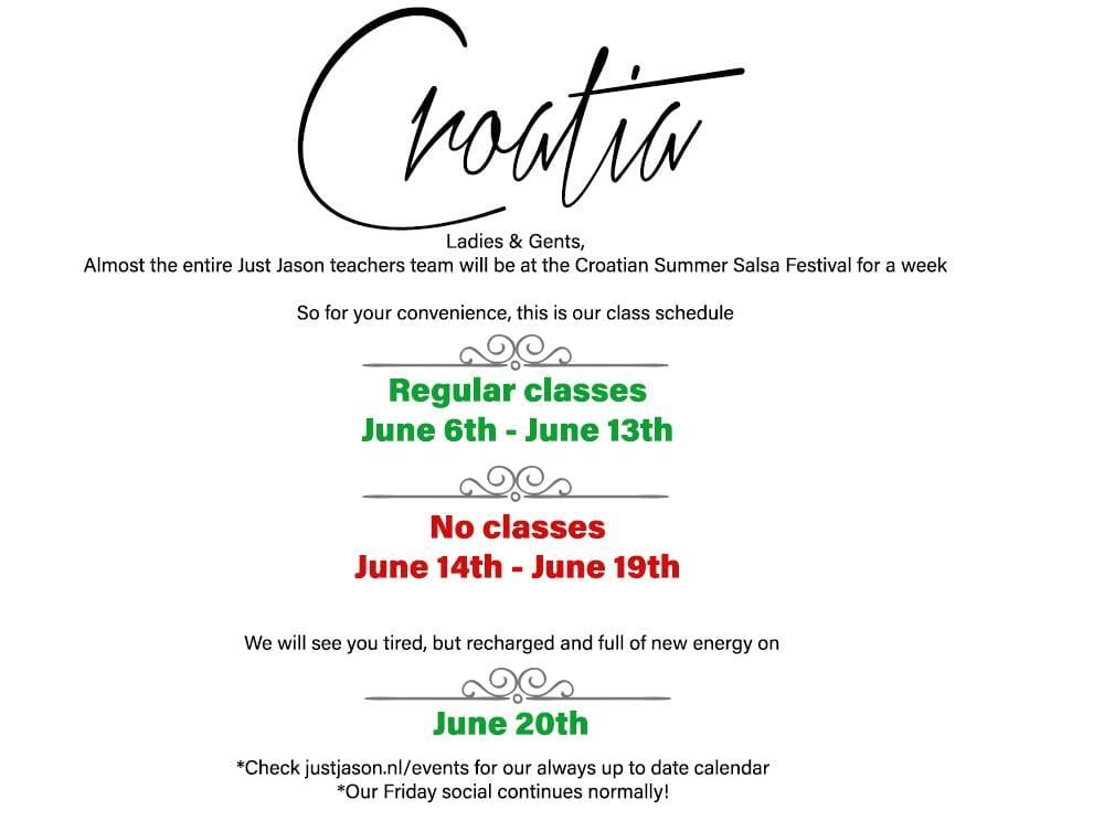 No classes due to Croatian Summer Salsa Festival